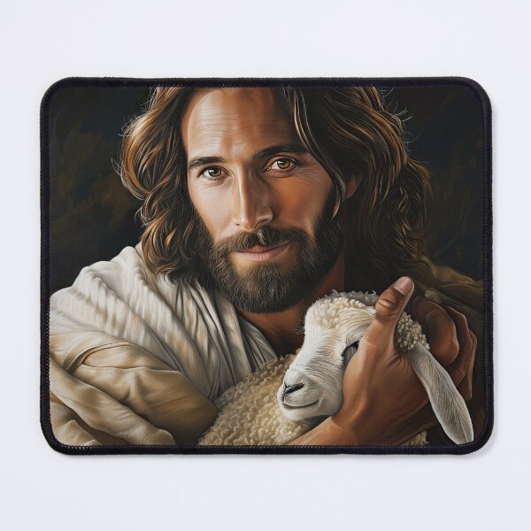 Item preview,  Jesus and Lamb - 'God takes care of us like a loving shepherd takes care of his sheep.' designed and sold by ai1art.