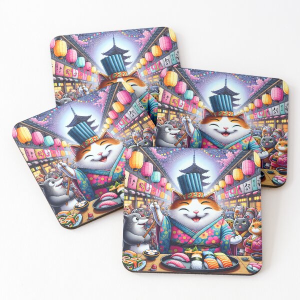 Item preview, Festive Sushi Chef Cat Celebration designed and sold by inkArtistryfine.
