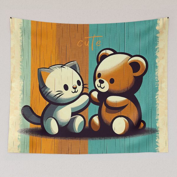 Item preview, Furry Friends: Cat and Bear Bond designed and sold by inkArtistryfine.