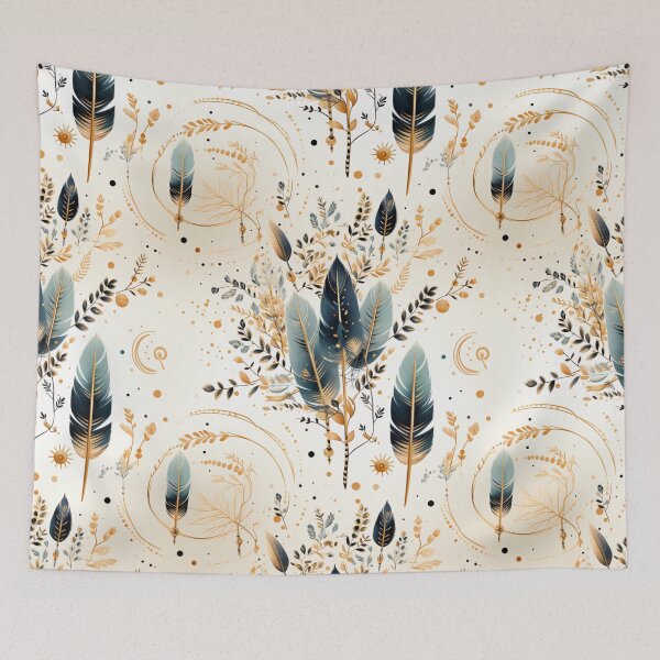 Item preview, Bohemian pattern incorporating bird feathers and dream designed and sold by cozycrafts3.