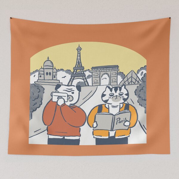 Item preview, paris vacation, funny pug and cat designed and sold by LittleAdong.