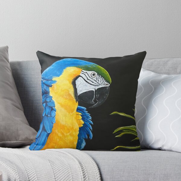 Item preview, Blue and gold macaw parrot plant black background designed and sold by JoannaHumphrys.