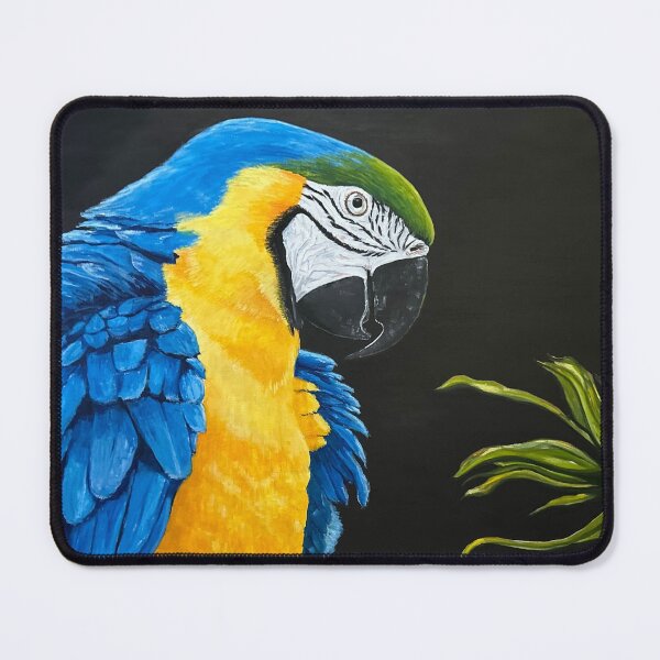 Item preview, Blue and gold macaw parrot plant black background designed and sold by JoannaHumphrys.