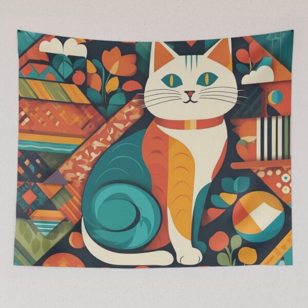 Item preview, A colorful world of flowers, clouds, mountains, and cat with calligraphy designed and sold by JangmiHorang.