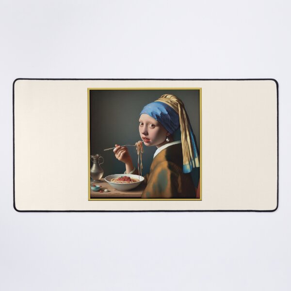 Item preview, Girl Eating Spaghetti Girl With Pearl Earring Funny Parody designed and sold by euGeneral.