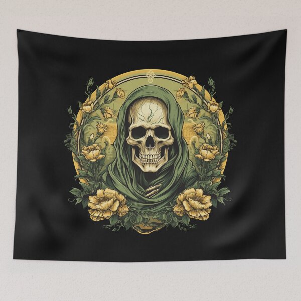 Item preview, Skull in the robe and flower wreath designed and sold by Goku Creations.