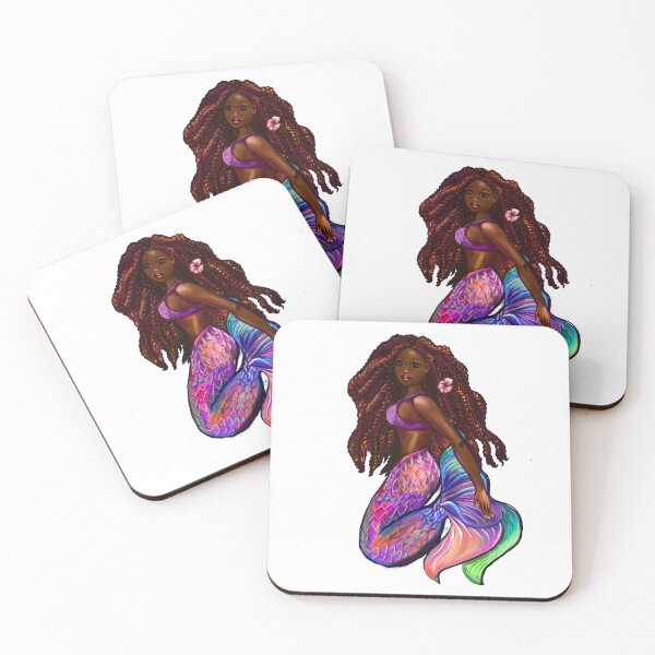 Item preview, mermaid with flowing red locs -  Afro hair and brown skin. Black mermaid designed and sold by Artonmytee.