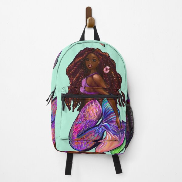 Item preview, mermaid with flowing red locs -  Afro hair and brown skin. Black mermaid designed and sold by Artonmytee.