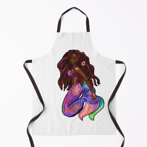 Item preview, mermaid with flowing red locs - Afro hair and brown skin. Black mermaid designed and sold by Artonmytee.