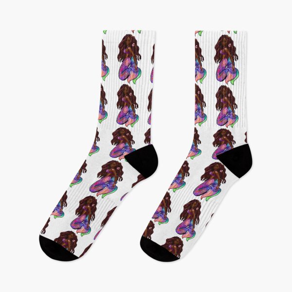 Item preview, mermaid with flowing red locs -  Afro hair and brown skin. Black mermaid designed and sold by Artonmytee.