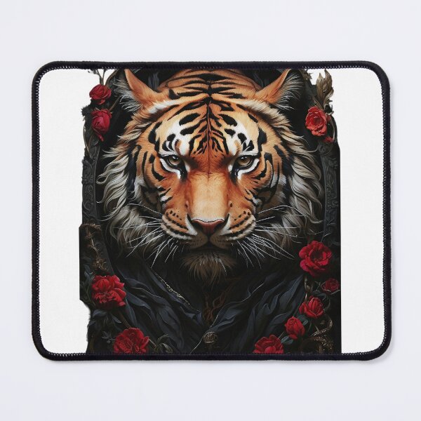 Item preview, Tiger face with redrose designed and sold by SpicyOne.