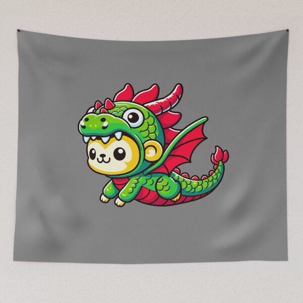 Item preview, Cute Monkey in Dragon Costume Suit Flying in the Universe designed and sold by merchloh128.