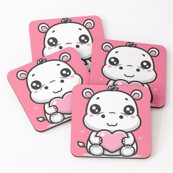 Item preview, Cute cartoon black and white drawing of Hippo with pink heart designed and sold by Niktarka.
