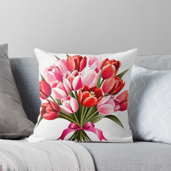 Item preview, Red and Pink Tulip Bouquet of Flowers designed and sold by Petalandfur.