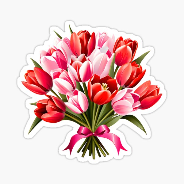 Item preview, Red and Pink Tulip Bouquet of Flowers designed and sold by Petalandfur.
