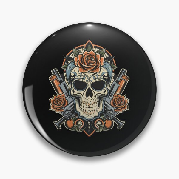Item preview, American Traditional skull with guns and floral designed and sold by Goku Creations.