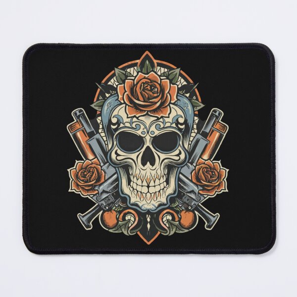Item preview, American Traditional skull with guns and floral designed and sold by Goku Creations.