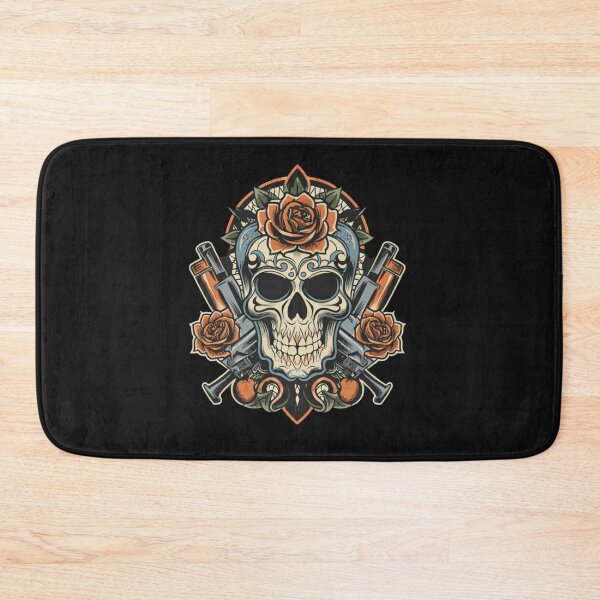 Item preview, American Traditional skull with guns and floral designed and sold by Goku Creations.