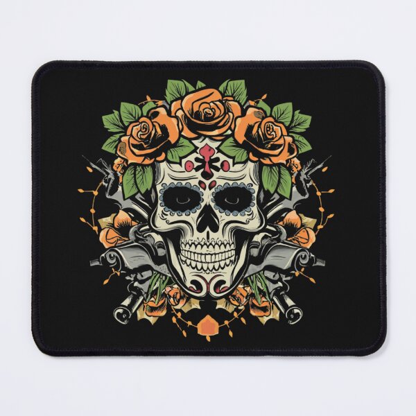 Item preview, American Traditional skull with guns and floral designed and sold by Goku Creations.
