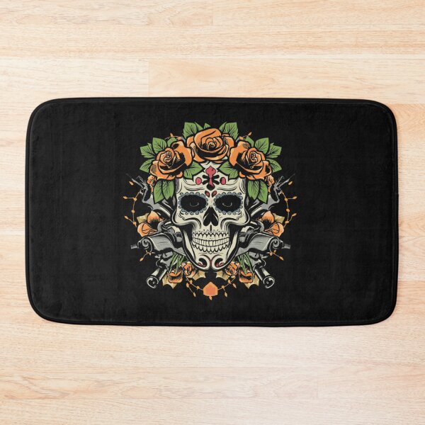 Item preview, American Traditional skull with guns and floral designed and sold by Goku Creations.