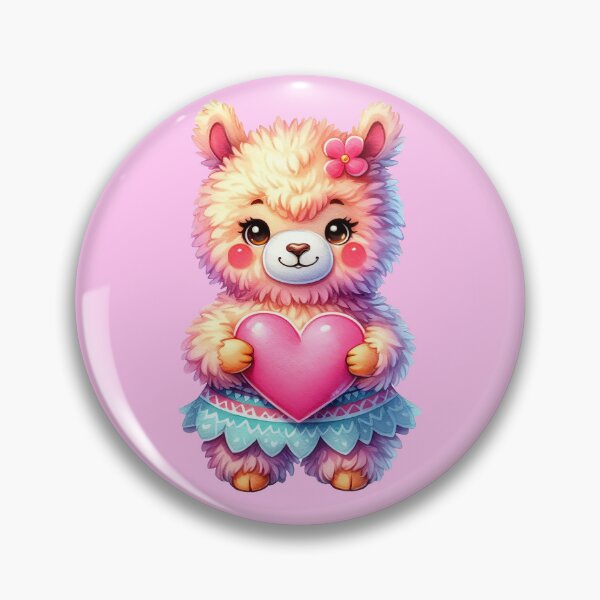 Item preview, Cute cartoon llama holding a pink heart, bright illustration on a white background, watercolor vintage style designed and sold by Niktarka.