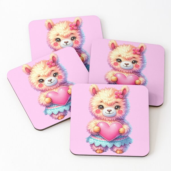 Item preview, Cute cartoon llama holding a pink heart, bright illustration on a white background, watercolor vintage style designed and sold by Niktarka.