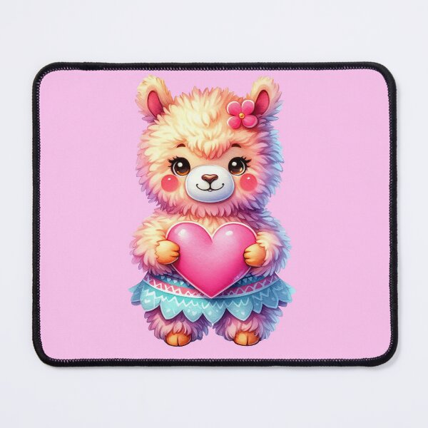 Item preview, Cute cartoon llama holding a pink heart, bright illustration on a white background, watercolor vintage style designed and sold by Niktarka.