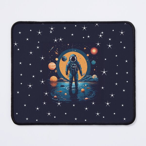 Item preview, a minimalist astronaut, fishing in the cosmic sea, with planets as bait, set against a starry backdrop. designed and sold by asbno19.
