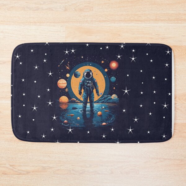 Item preview, a minimalist astronaut, fishing in the cosmic sea, with planets as bait, set against a starry backdrop. designed and sold by asbno19.