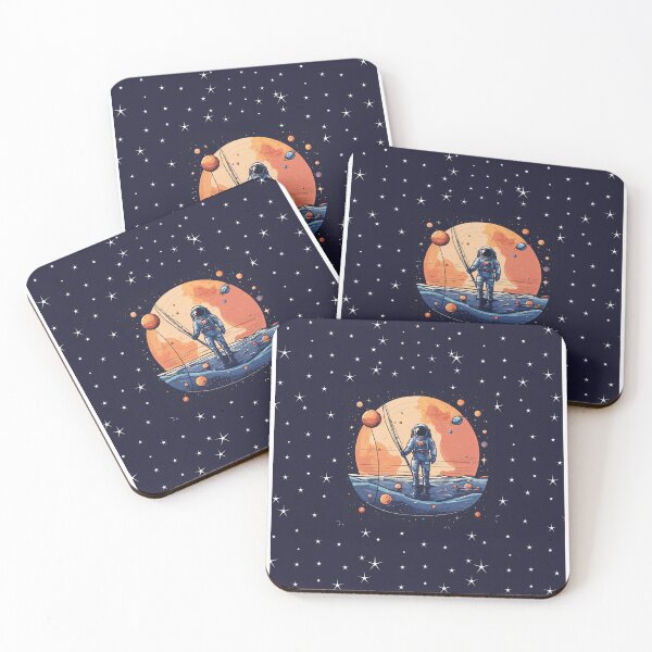 Item preview, a minimalist astronaut, fishing in the cosmic sea, with planets as bait, set against a starry backdrop. designed and sold by asbno19.