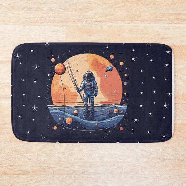 Item preview, a minimalist astronaut, fishing in the cosmic sea, with planets as bait, set against a starry backdrop. designed and sold by asbno19.