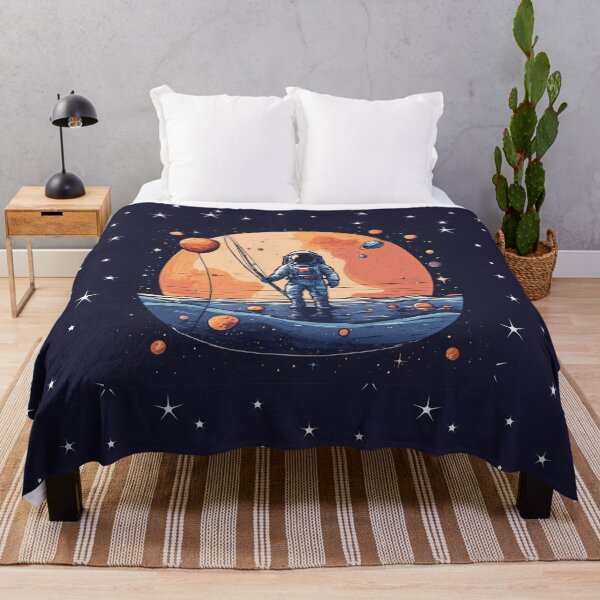 Item preview, a minimalist astronaut, fishing in the cosmic sea, with planets as bait, set against a starry backdrop. designed and sold by asbno19.