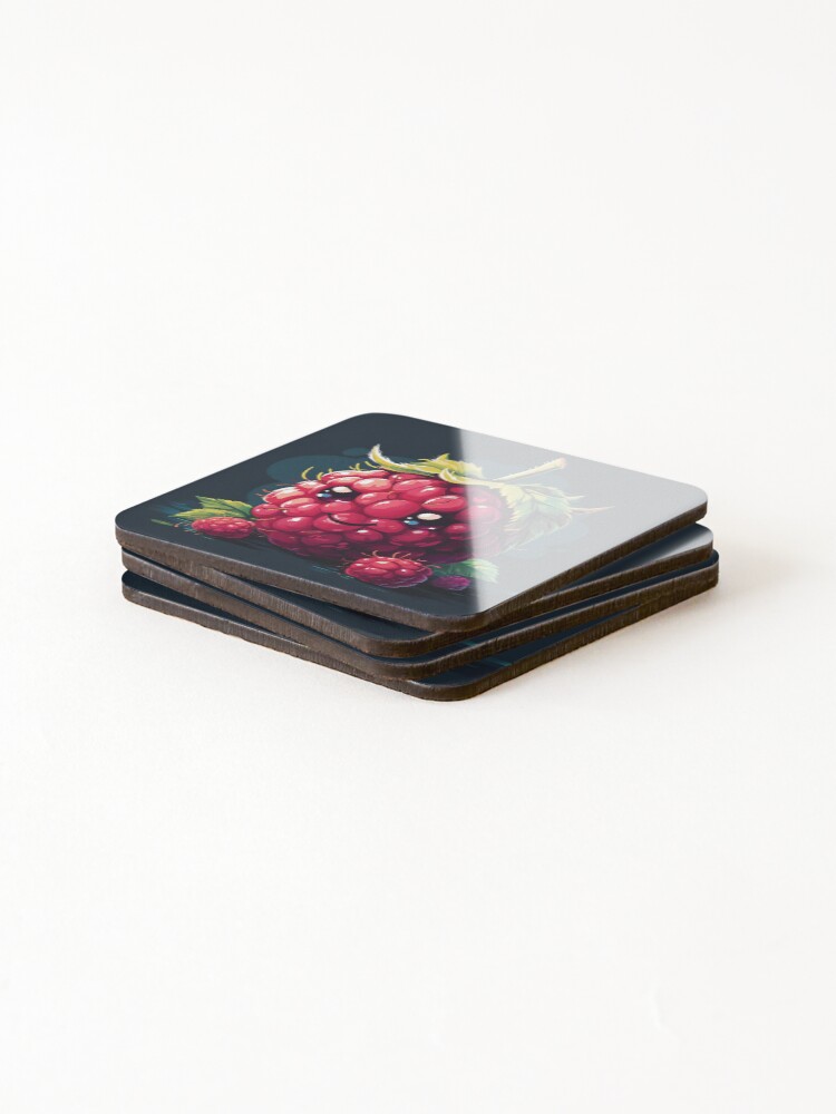 Thumbnail 4 of 5, Coasters (Set of 4), Kawaii Raspberry designed and sold by Sp3ctrumOfColor.