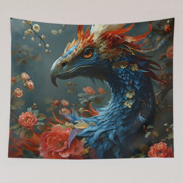 Item preview, Floral Majesty: The Sapphire Phoenix designed and sold by APARTAI EU.