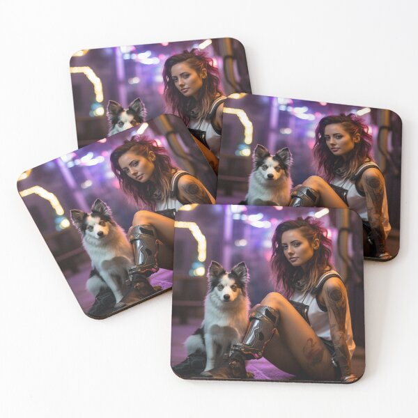 Item preview, Cyberpunk chick posing with her mini aussie designed and sold by daywithoutlight.
