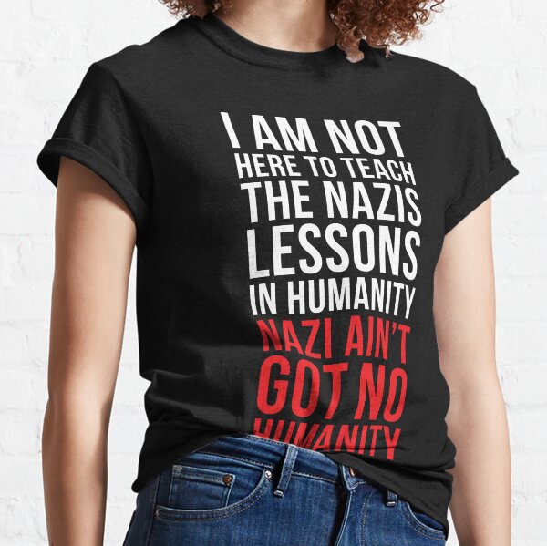 Vista previa del artículo con la obra «Los nazis no tienen humanidad», diseñado y vendido por kjanedesigns.