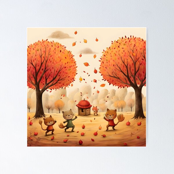 Item preview, Autumn Floral Cats Celebrate with Autumn Silly Dance  designed and sold by omerfdln34.