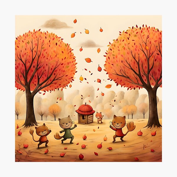 Item preview, Autumn Floral Cats Celebrate with Autumn Silly Dance  designed and sold by omerfdln34.