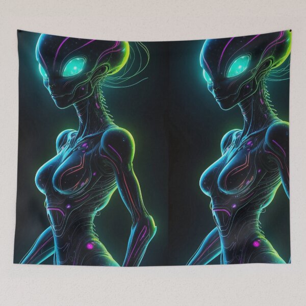 Item preview, Alien Elegance Neon Glow Extraterrestrial Art for Sci-Fi Enthusiasts designed and sold by ElLocoMus.