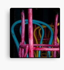 Colourful chairs of the thriving Melbourne coffee culture, closed on Sunday afternoon Canvas Print