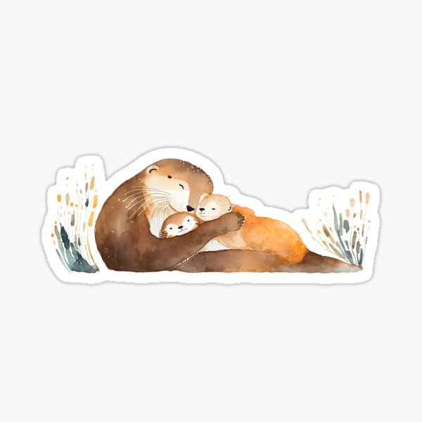 Item preview, Liebevolle Otter-Mutter und Babys designed and sold by PandaKunst.