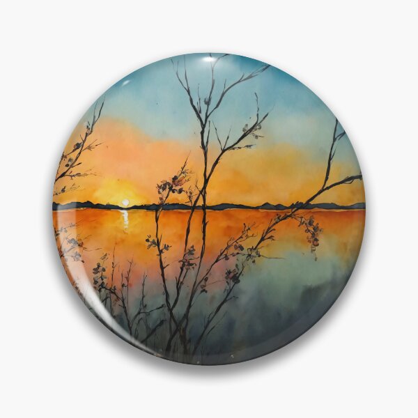 Item preview, Sunset hues dance on Loch of Stenness in watercolors designed and sold by Delemore Art.