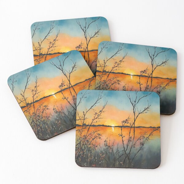 Item preview, Sunset hues dance on Loch of Stenness in watercolors designed and sold by Delemore Art.