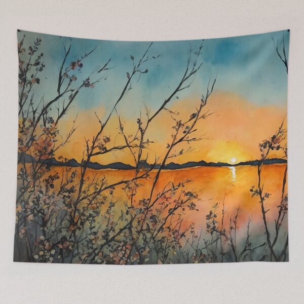 Item preview, Sunset hues dance on Loch of Stenness in watercolors designed and sold by Delemore Art.
