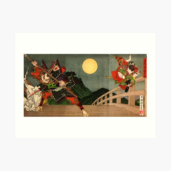 Samurai battle on Gojo Bridge Art Print