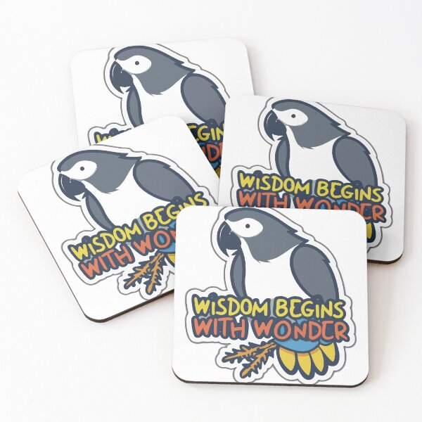 Item preview, Wisdom Begins with Wonder - African Grey Parrot Sticker designed and sold by NiftyWrx.