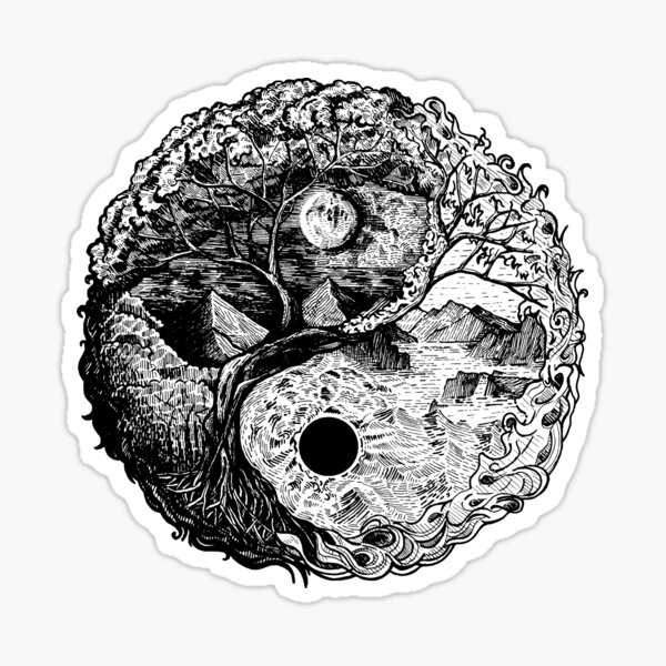 Yin Yang natural landscape. Day and night Sticker