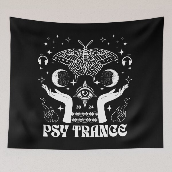 Aperçu de l'œuvre PSY TRANCE - Papillon Mains Oeil (Blanc) créée et vendue par Discothreadz.