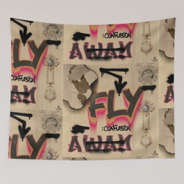 Item preview, Street Art in Old Burned Canvas, Fly Away Graffiti text designed and sold by Kai Multiverse.