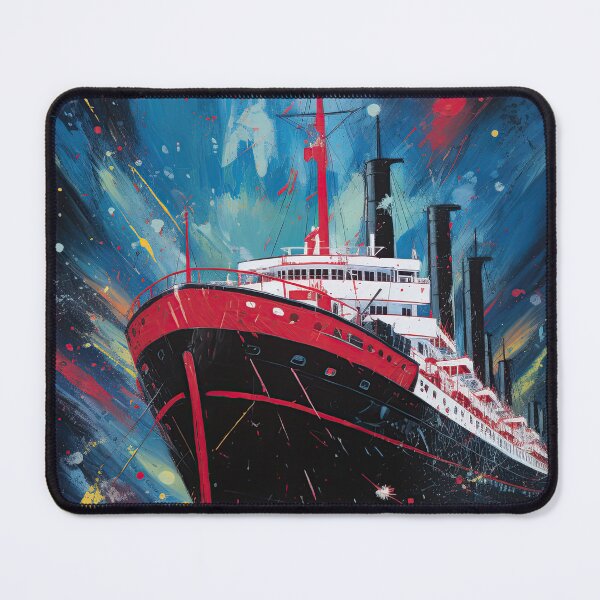 Item preview, Black steamship in dark sea with abstract multicolor splashes designed and sold by fansyartdesign.